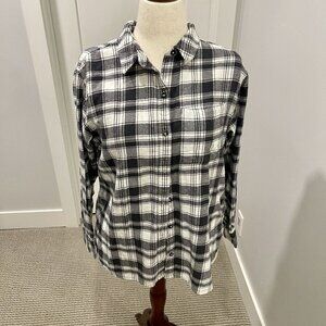 SO GOODS FOR LIFE Women's Shirt Long Sleeve Plaid Black, Gray & White Sz Med